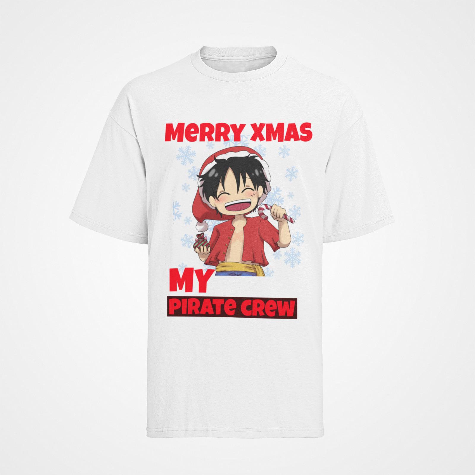 Merry Xmas Christmas One Piece Monkey D Luffy Pirates T-Shirt Mens Womens Tees Top Organic Cotton L