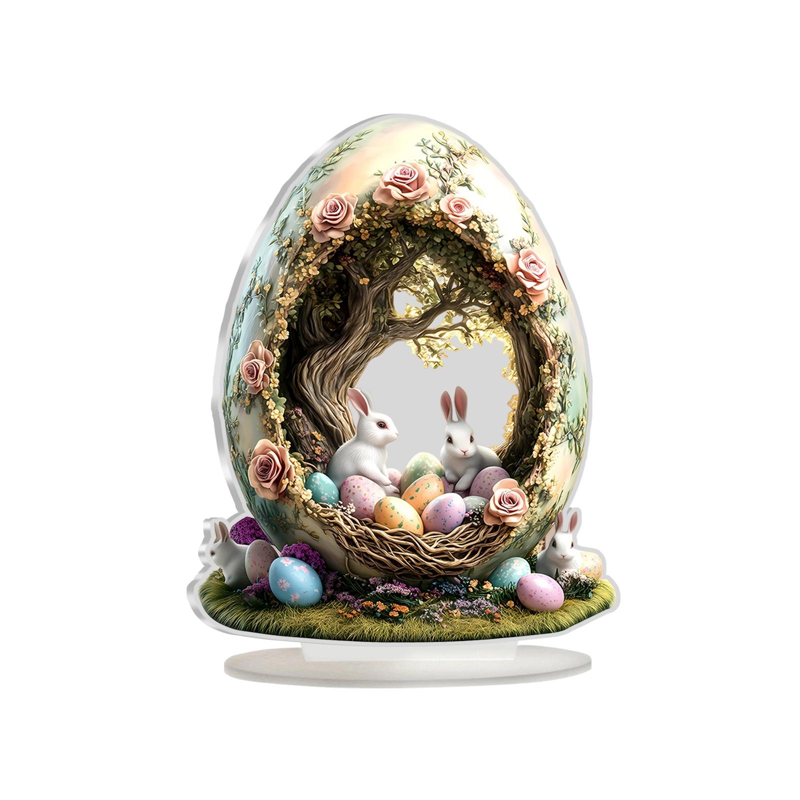 Пасхальный Заяц Настольный Декор 2D Плоский Акриловый Заяц Яйцо Настольное Пасхальное Украшение, Весенние Зайцы И Яйцо Настольная Табличка Украшения