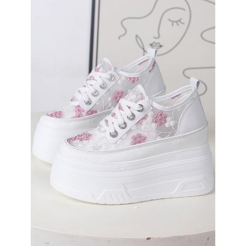 Fashion 12CM Air Mesh Microfiber Leather Summer Platform Vulcanize Women Chunky Sneaker Vulcanize Summer High Brand Comfy Shoes