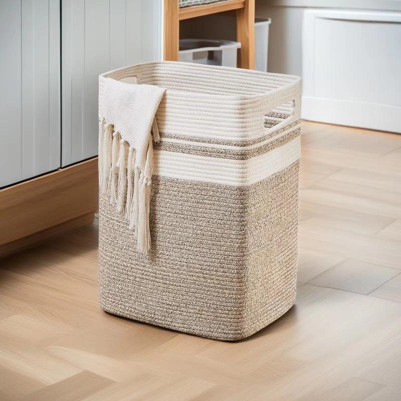 Large Capacity Woven Cotton Laundry Hamper and Storage Basket