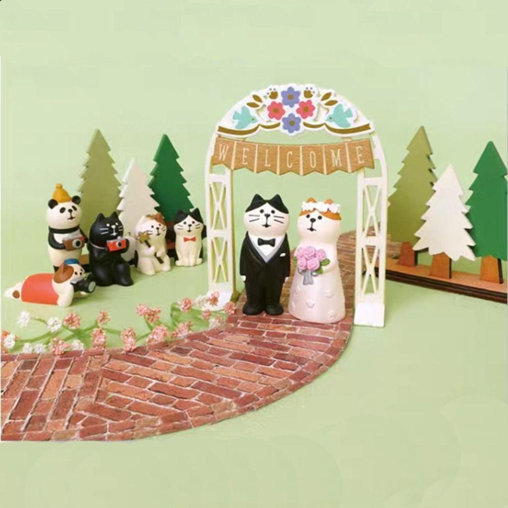 Zakka Ornamento Cerimonia Nuziale Fai da te Mini Statuetta Gatto Mini Arco Nuziale Giocattolo Decorazione Torta