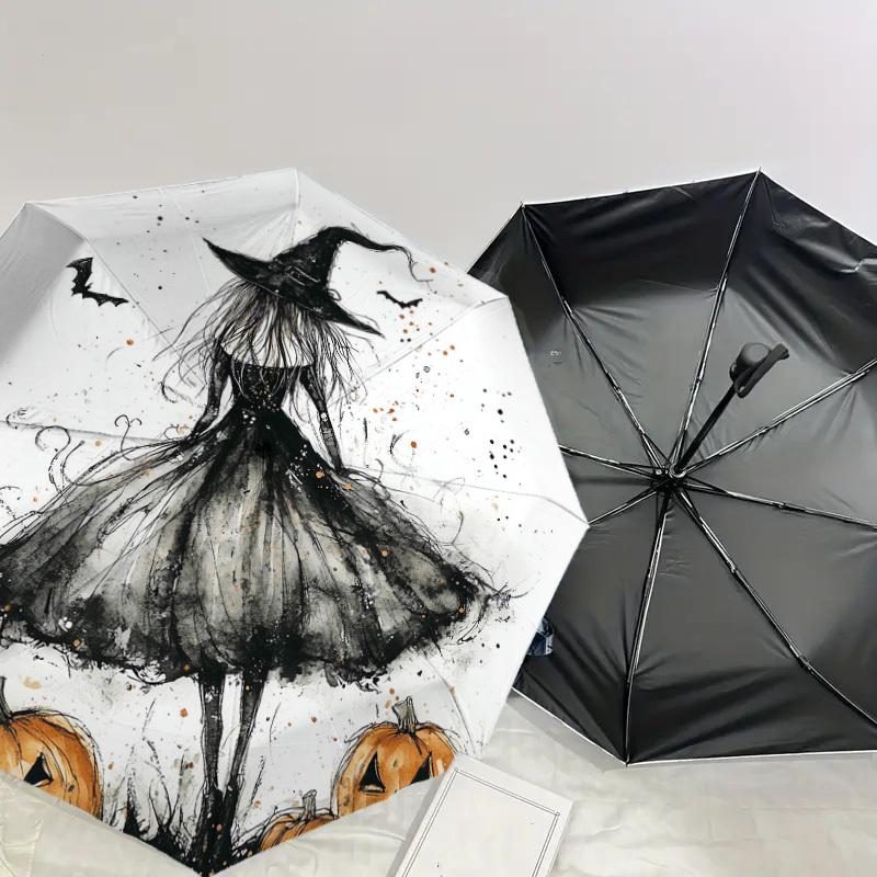 1pc Witch Pumpkin Pattern Umbrella Design Automatic Opening and Closing Umbrella, High-quality Travel Umbrella, Lightweight and Portable, -53