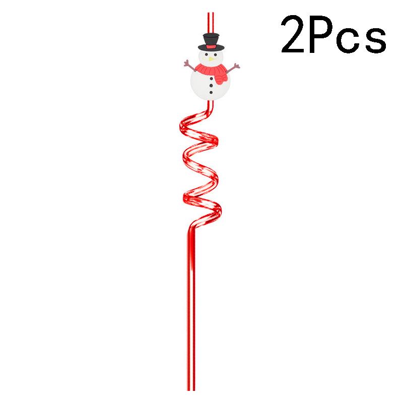 2Pcs Reusable Plastic Straw Cartoon Christmas Drinking Straws Santa Claus Christmas Tree Straw Holiday New Year Party Decoration