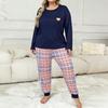 Damen Übergröße Herzmuster Langarm Zweiteiler Loungewear Pyjama-Set