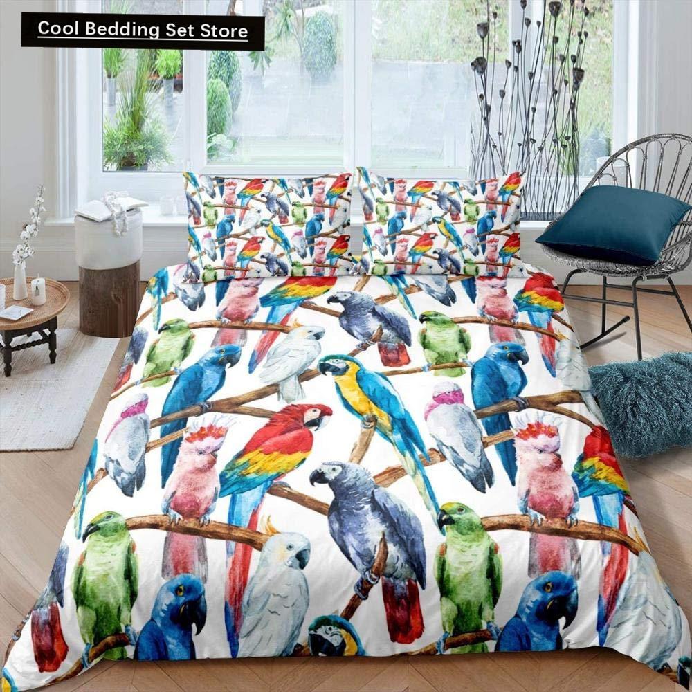 Parrot King Queen Duvet Cover Colourful Feather Bedding Set Rain Trees Bird Quilt Cover Sunset Mountain Natural Comforter Cover
