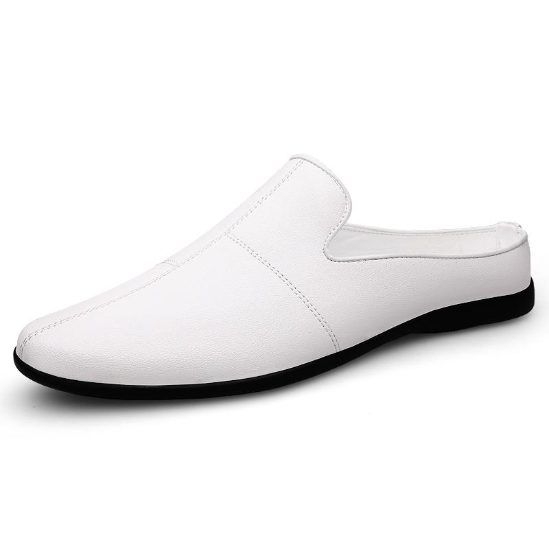 Men's Casual Slip-On Loafer Mules, Half Shoes,Summer Flat Shoes,Black and White,Breathable