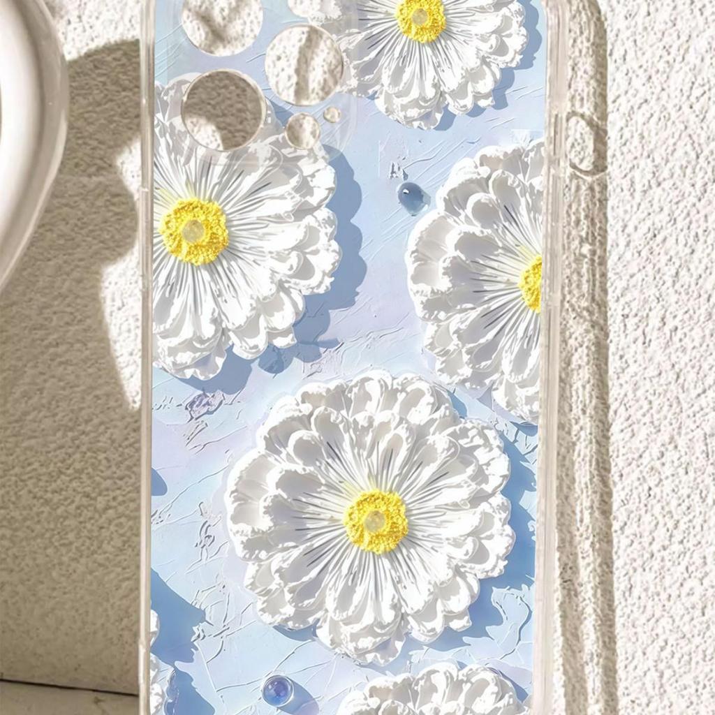 Blue Daisy Drop-Proof Transparent Case for iPhone 14/15/16/17 Series Pro Max