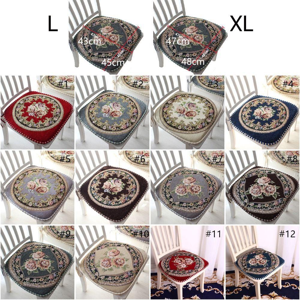 Floral Pattern Dining Chair Cushion Chenille Buttocks Pad Embroidered Chair Mat  Office Classroom