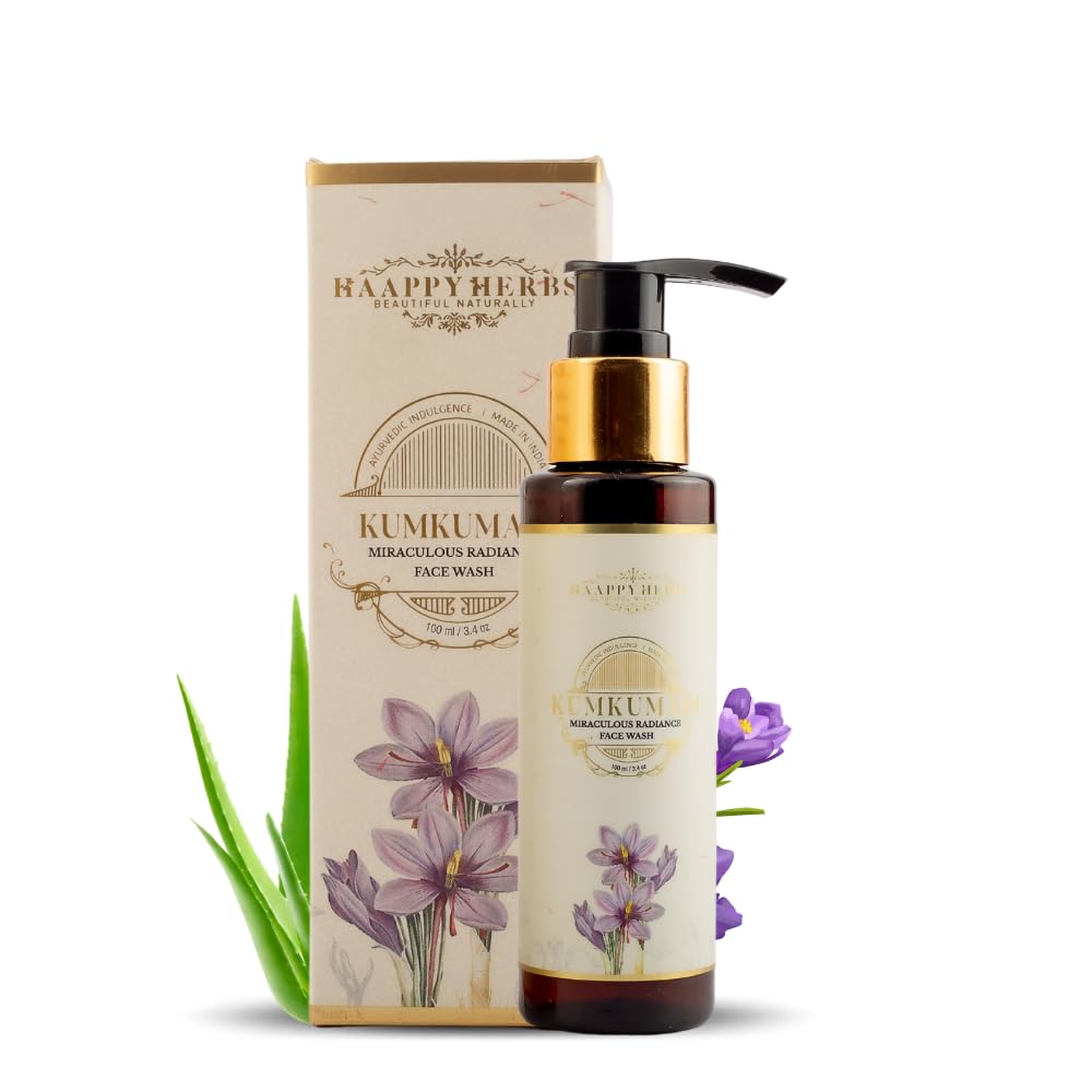 HAAPPY HERBS Очищающее средство для лица Kumkumadi Radiance с шафраном и ниацинамидом, 100 мл - Аюрведическое средство для умывания с витамином C, алоэ вера и нимом для сияния