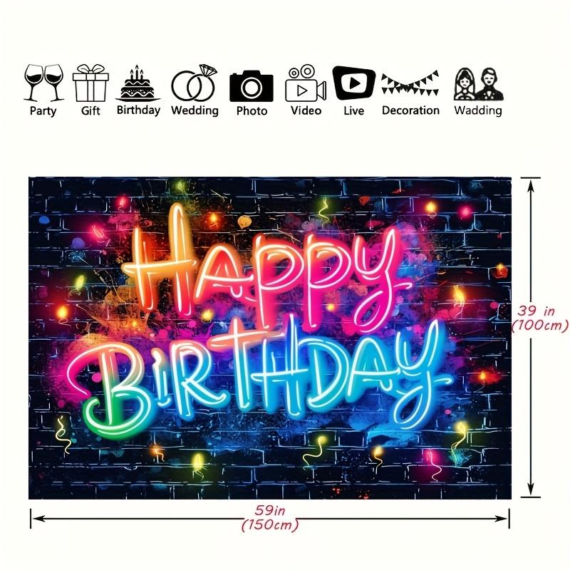 Glow Happy Birthday Background Neon glow splashed graffiti on a brick wall decorated in the dark party 130x150cm чёрный
