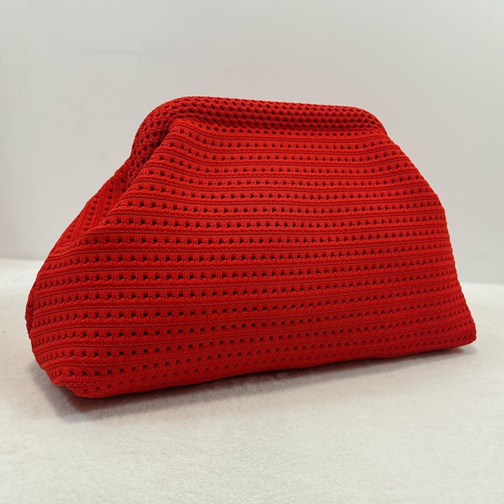 

Trendy Solid Color Women Beach Clutch Bag Large Capacity Hollow Out Banquet Bag Soft Elastic Crochet Handbag Beach Outing красный