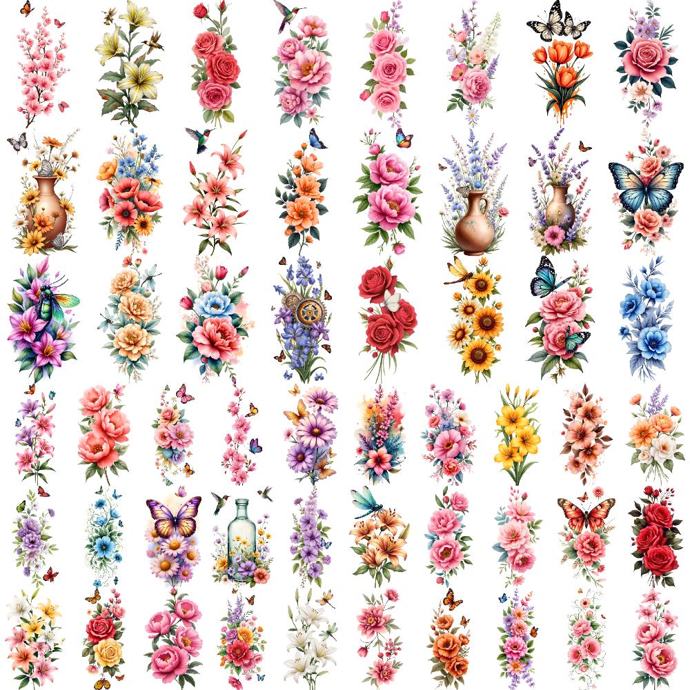 28pcs Temporary Tattoo Decorative Stickers Colorful Flower Stickers Waterproof Long-lasting Body Stickers For Arms Thighs