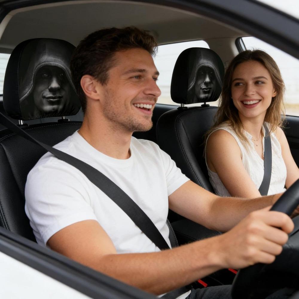 Xiaomi 2Pcs Universal Dark Mystery Portrait Print Car Headrest Covers Elastic Funny Car Headrest Protective Cover Car Decor Accessory