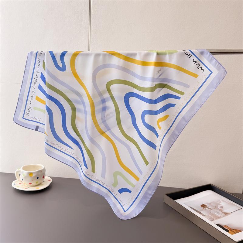 Border floral small square scarf high-end print imitation silk scarf shawl square scarf neck scarf headscarf scarf for women