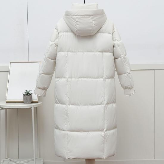 Long Puffer Jacket for Women Winter Warm Hooded Coat with Zip Thickened Long Sleeve Down Coat with Pockets