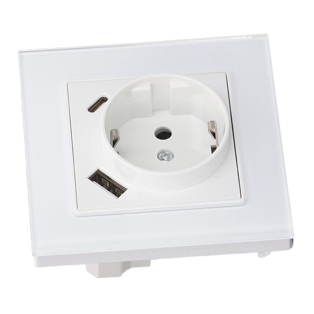 EU Standard Type C 5V 2.1A USB Concealed Mounted Socket Tempered Glass Panel Wall Socket 82 Type AC2