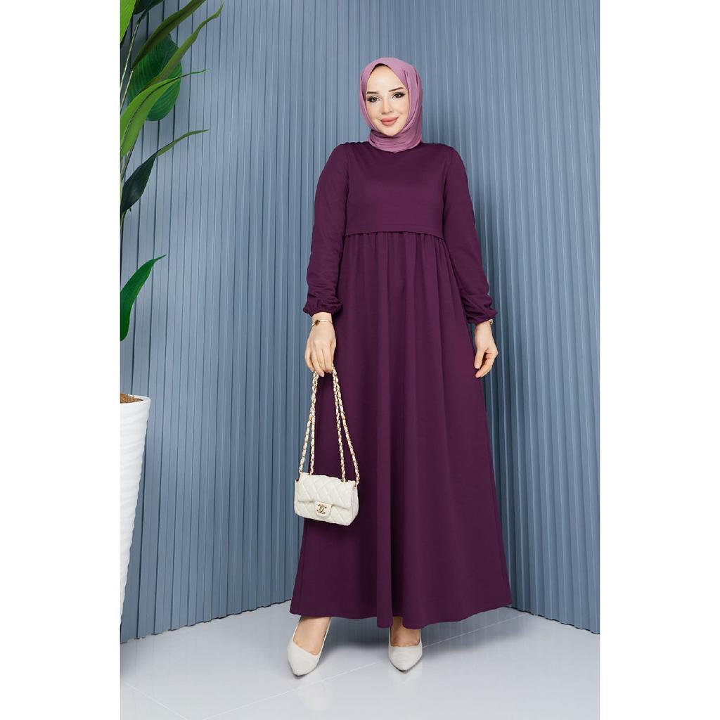 Gathered Waist Dress Plum