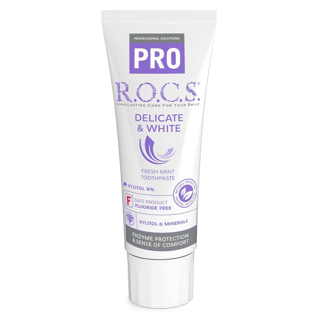 Rocks PRO Delicate White Fresh Mint Whitening Toothpaste with Enzyme 94g R.O.C.S. & [Total Care]