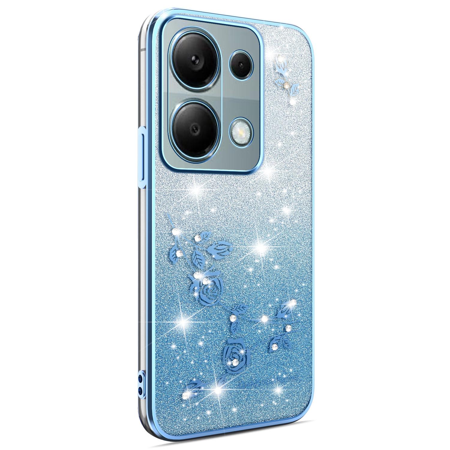 

KADEM Phone Case For Xiaomi Redmi Note 13 Pro 4G/Note 14S 4G/Poco M6 Pro 4G,Flower TPU Flexible Gradient Cover Blue