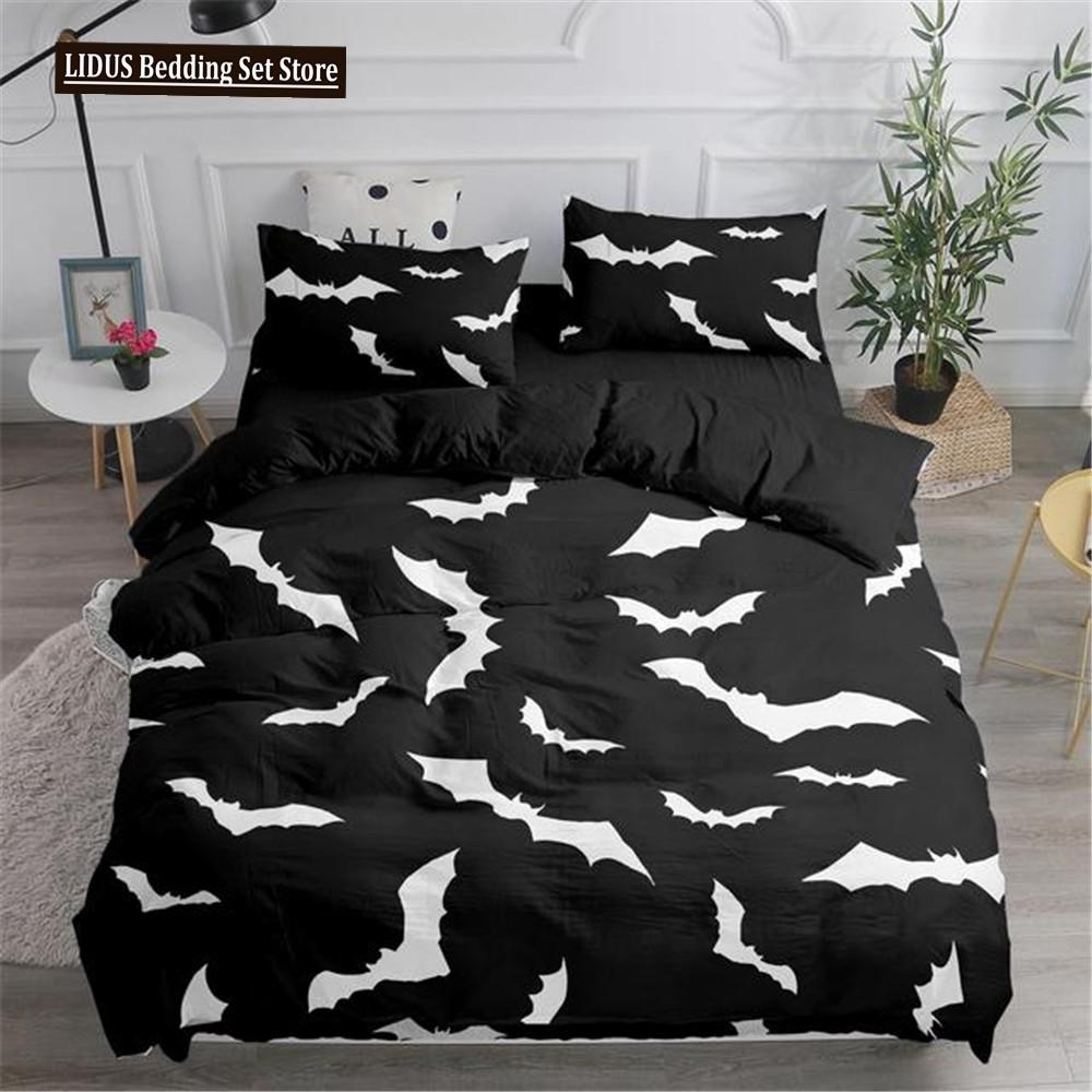 Halloween Duvet Cover Set Flying Vampire Bedding Set Bats Witchcraft Magic Polyester Comforter Cover King Size For Boys Girls