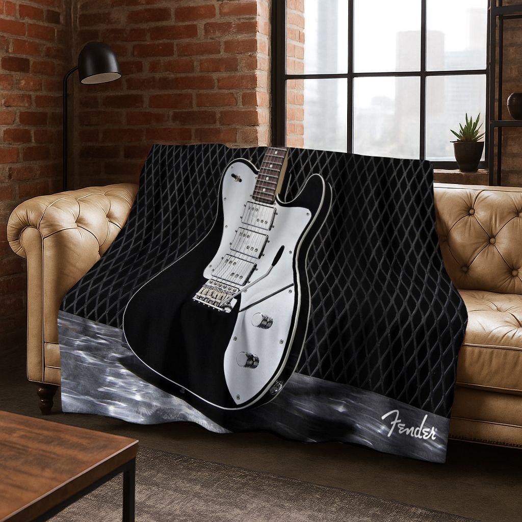 Fashion Fender Logo Guitar Music Instruments Art Flannel Blanket,Cozy Soft Throw Blanket for Home Bedroom Bed Sofa Cover Gift