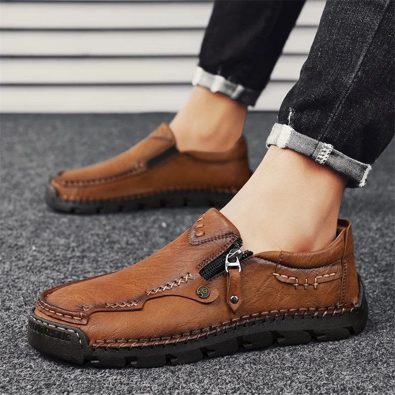 High Quality Men Casual Leather Shoes Flat Designer Loafers Trend Brand Business Shoes Antiskid Slip On Comfortable Outdoor Shoe