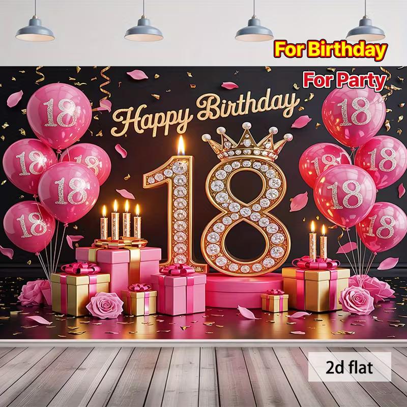 

2D 18th Birthday Pink Diamond Crown Backdrop for Girls Party 47.2x31.5inch/120*80cm