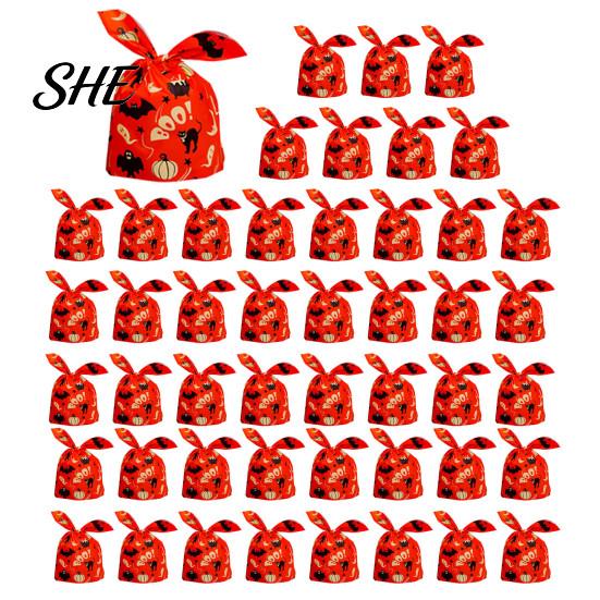 Transparent Cookie Bags with Drawstrings 48 Pcs Halloween Candy Bags, Kids Trick or Treat Goodie Cute Rabbit Small Containers for Party Ear