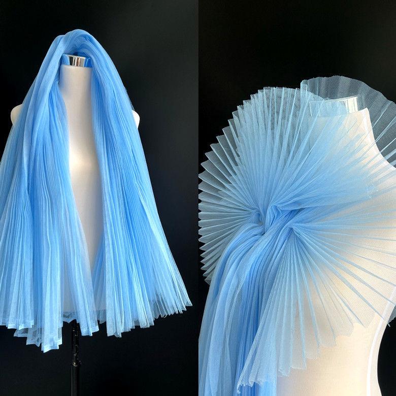 Graduated Designer Handmade Textured Stiff Net Yarn Pleated Fabric