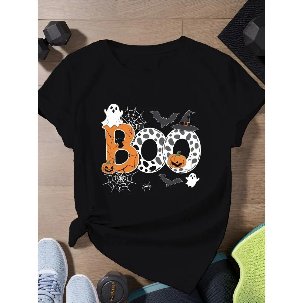 Halloween BOO Women's Casual Plus Size Loose Short Sleeved T-shirt Street Harajuku Clothing Fashion Y2K Women's Clothing