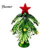 Decorative Colorful Glass Tree Christmas Figurine, Handmade Santa Deer Desk Decor, Unique Desktop Gift Miniature Holiday Tabletop Ornament for