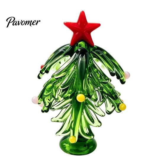 Decorative Colorful Glass Tree Christmas Figurine, Handmade Santa Deer Desk Decor, Unique Desktop Gift Miniature Holiday Tabletop Ornament for