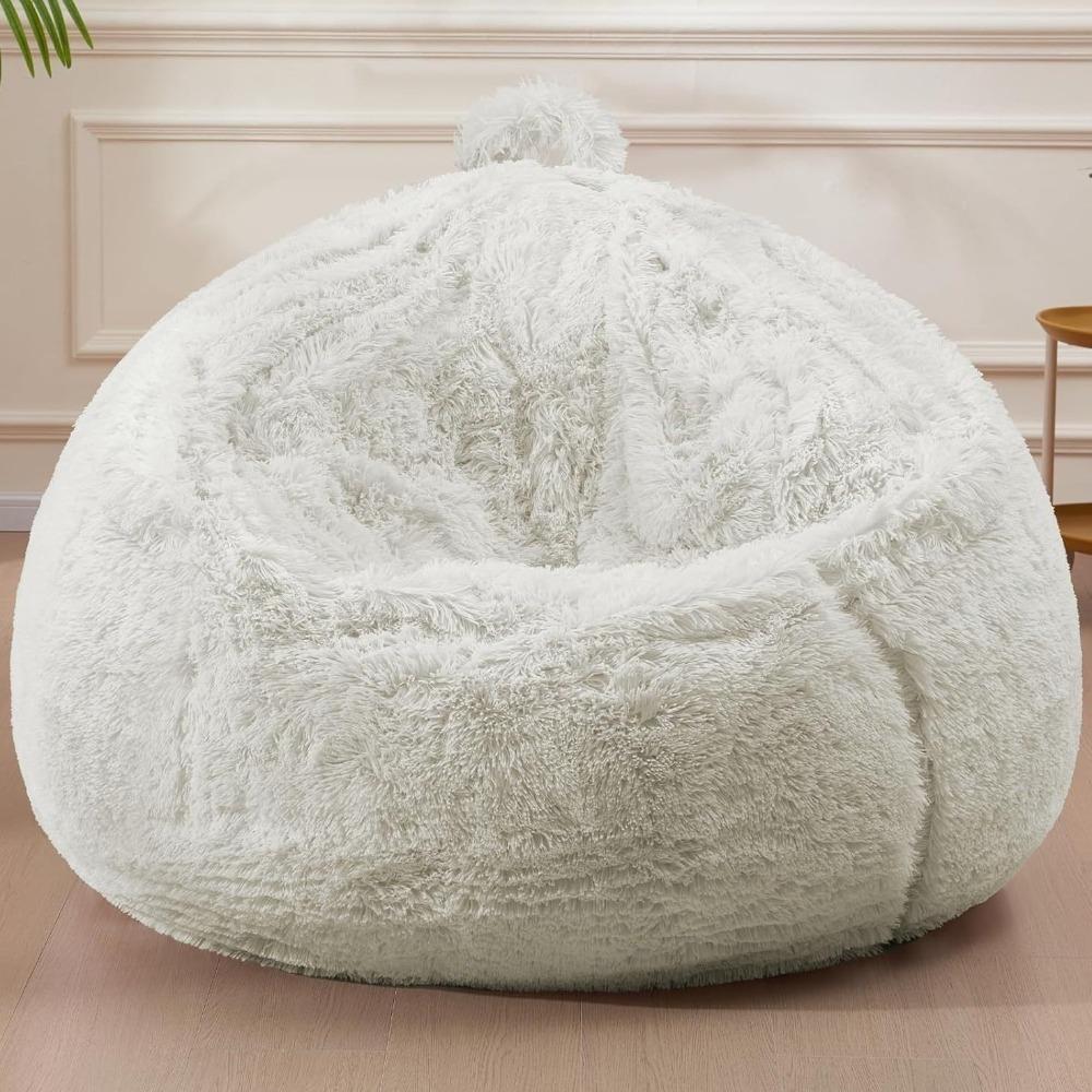 Comfy Soft Fluffy Plush Lazy Sofa Cover Large Size Round Bean Bag Chair Cover Cozy Colorful Beanbag Sofa Cover Dorm Room