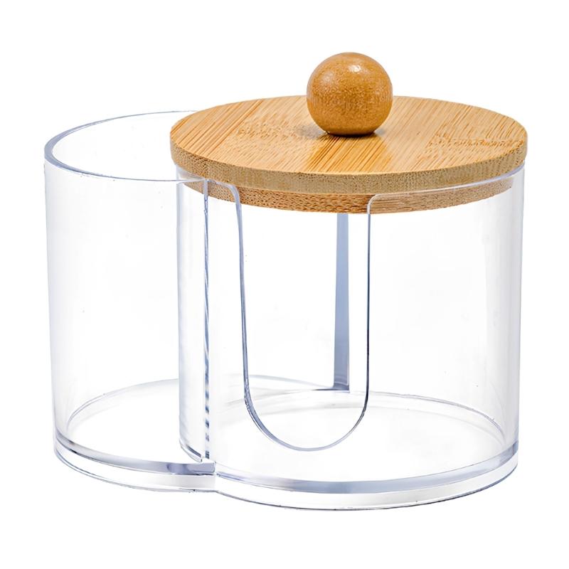 

Double Compartment Bamboos Top Organizers For Cotton Buds And Cosmetic Pad For Small Spaces 1