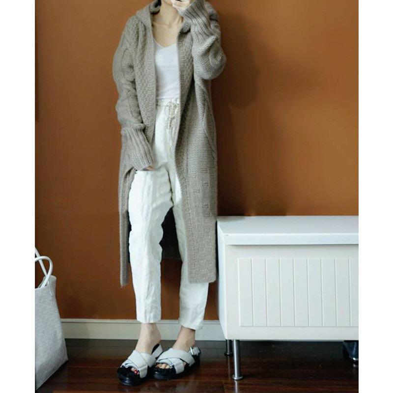 Autumn Winter Loose Knitted Women Hooded Long Sweater Coats Casual Korean Fashion Solid Color Elegant Jacket Twist Thick Cardigan Sweaters Clothing