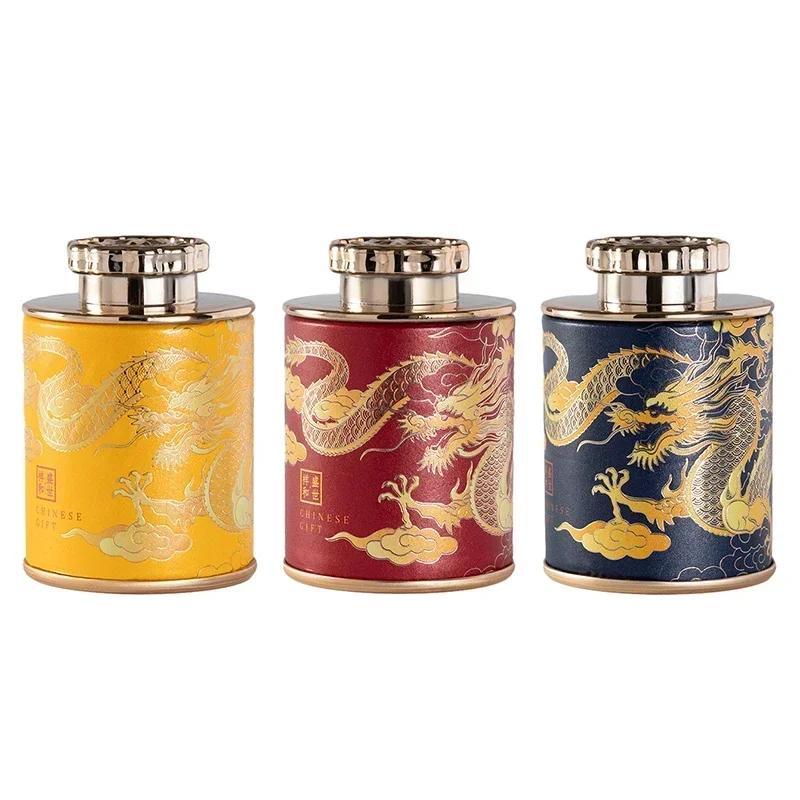 Portable Sealed Cans Dragon Print Mini Tea Canister Home Packaging Box Travel Tea Paper Storage Canisters Empty Can