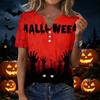 Women's Casual V Neck Short Sleeve Button T Shirt Halloween Themed Graphic Print Top Fashionable Comfortable Fit