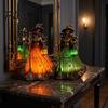 Halloween Decorative Resin Light Witch Tabletop Lamp, Gothic Night with Broom & Lantern, Table Lamp USB Powered Spooky Ambient for Mantel Shelf