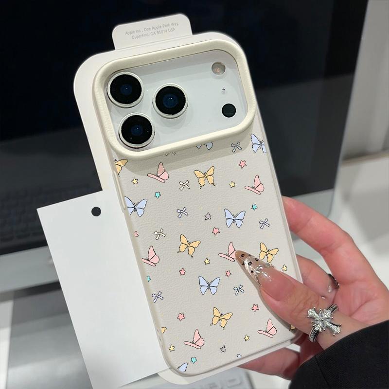 Fantastic Butterfly Print Case For iPhone 17 18 Pro Max Leather Texture Silicone Cover For iPhone 16 15 14 13 Pro Max 17E