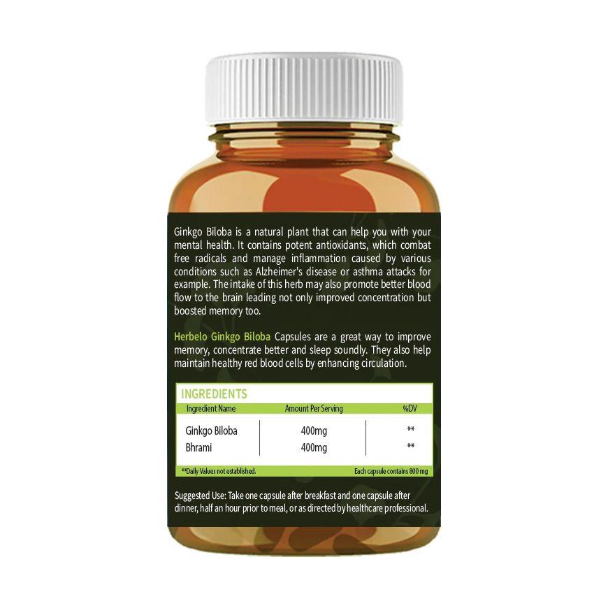 Гинкго Билоба (60 кап, 800 мг), Ginkgo Biloba,  Herbelo Organics