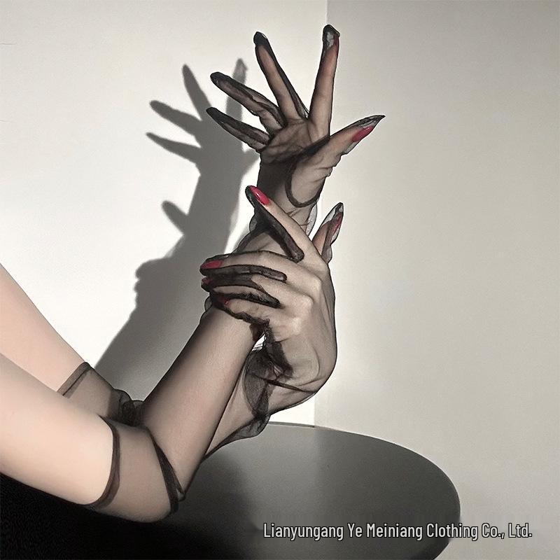 

Элегантные полупрозрачные перчатки винного цвета для женщин - Летние свадебные перчатки до локтя - Линжери One Size чёрный