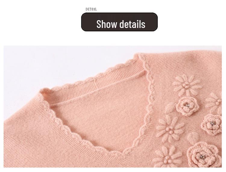 Women's V-neck Pure Wool Autumn/Winter Red Sweater 2025 - Loose Knit Base Layer Top