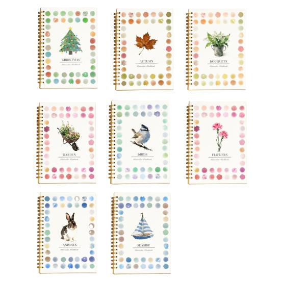 Watercolor Workbook with 12 Colors Pigment Step-by-Step Animal Flower Painting Guide Paper Coloring Book for Learning Techniques Stress Relief