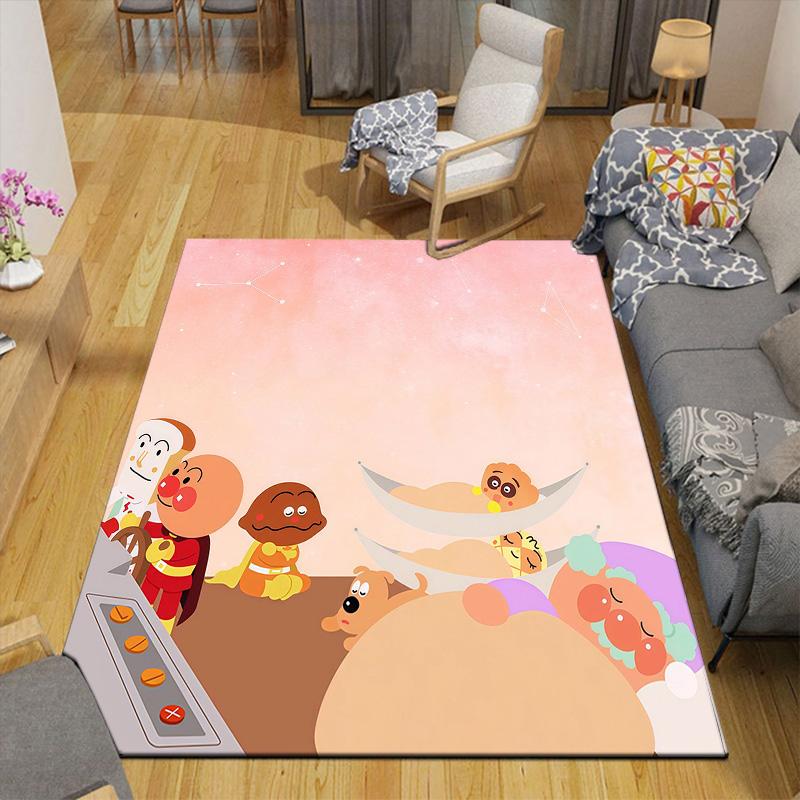 Anpanman Flannel Pattern Square Carpet,Area Rug,Carpet Rug for Living Room Bedroom Sofa Playroom Decor,Non-slip Floor Mat