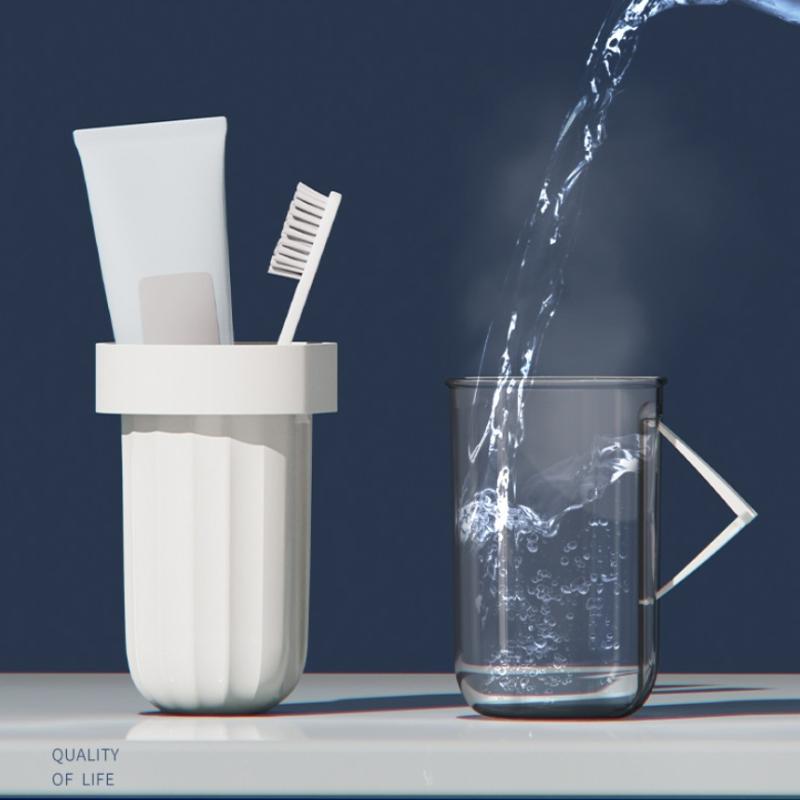 Portable 3 In 1 Toothbrush Storage Case High-Capacity Design Toothbrush Rack Mouthwash Cup Dustproof Holder