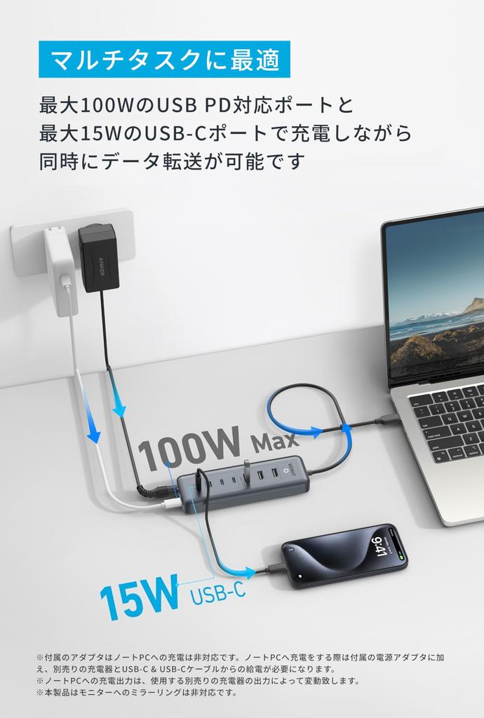 Anker Data Hub with Data Up to 100W USB PD 45W Adapter Compatible with and More USB-C (8-in-1, 5Gbps) High-Speed Transfer, Charging, Support,