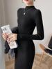 Women Mock Neck Solid Slim Sweater Dress Long Sleeve Knit Sexy Bodycon Dress Basic Casual Dress for Women Autumn Winter