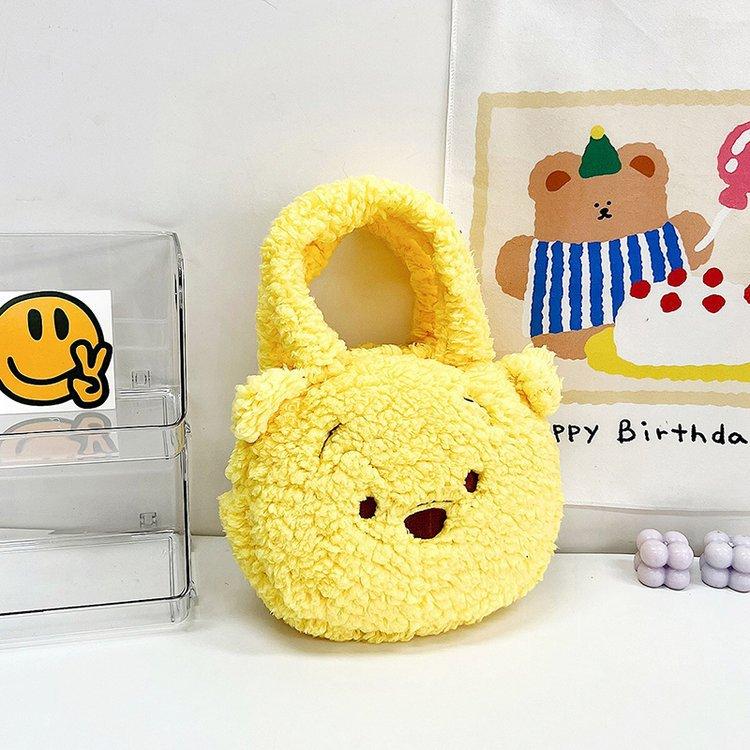 

2025 новая милая детская плюшевая сумка большой вместимости, сумка-тоут в виде медведя, мультяшная сумка из уродливой овечьей шерсти жёлтый