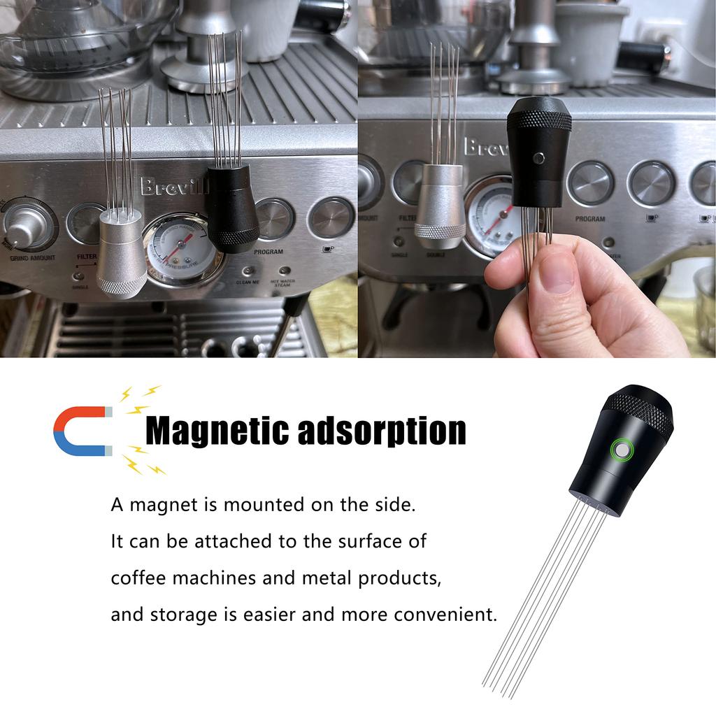 NEOUZA WDT Tool Coffee Distribution Espresso Powder Stirrer with Magnetic Aluminum Handle and Eight Stainless Steel Needles Adjuster, 0.4mm Ultra-Fine