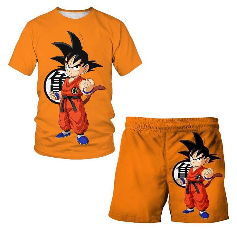 Maglietta con cartone animato giapponese Dragon Ball Z per bambini, maglietta e pantaloncini, set da due pezzi per ragazzi estivi, maglietta+pantaloncini, pantaloni da spiaggia M